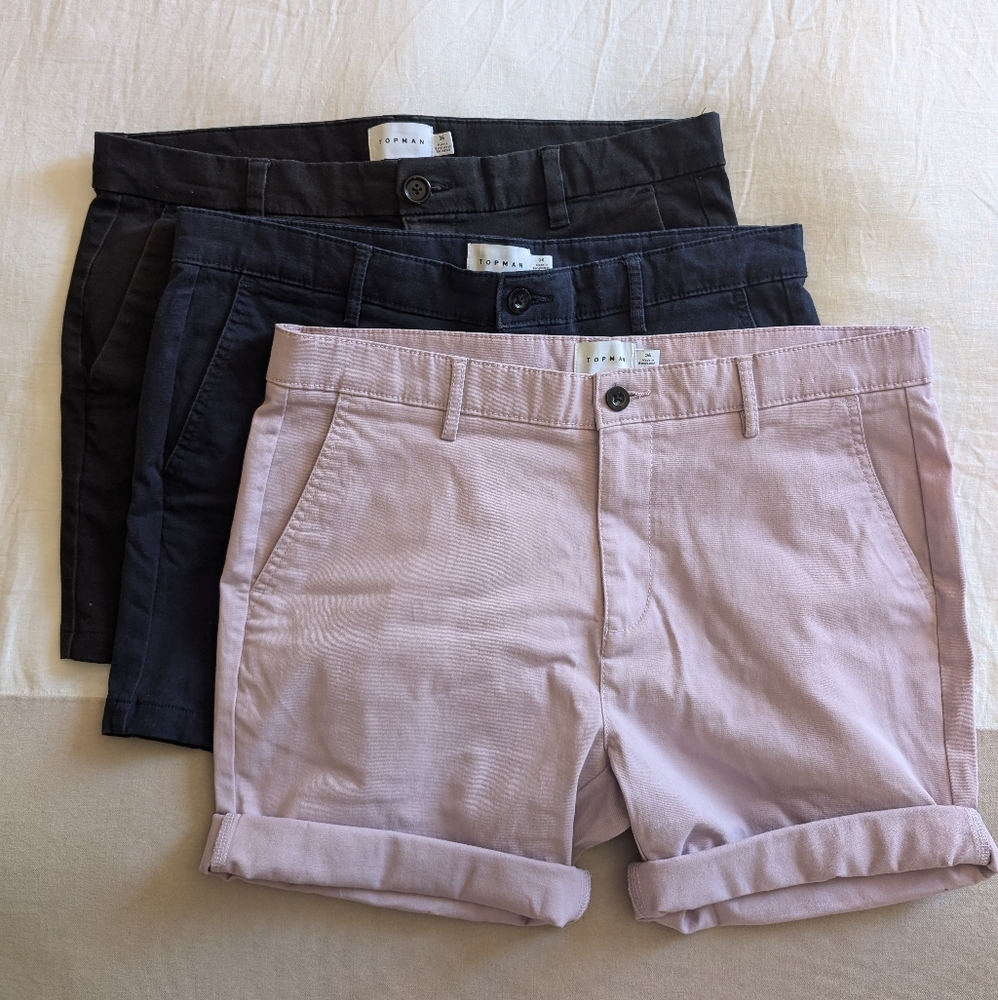 3 Pair Topman Flat Front Chino Shorts
